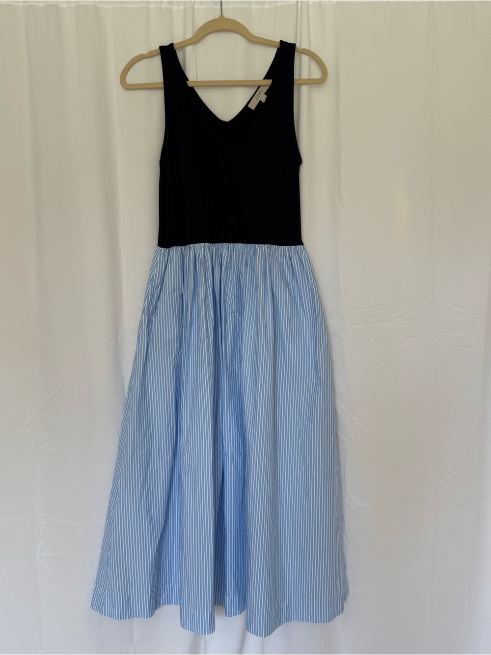 Loft- Navy & Light Blue Striped Midi Dress - Classic Two-Tone Fit